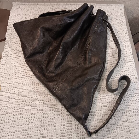 Moda Luxe black faux leather studded with tassel shoulder sling hobo bag purse - Picture 1 of 13